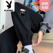 花花公子（PLAYBOY）品牌2025秋冬加絨加厚休閑褲男女潮牌百搭運動衛(wèi)褲寬松束腳舒適款 A279黑色【春秋高品質(zhì)】   薄款 XL 【建議130-140斤內(nèi)】