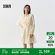 Semir連衣裙女荷葉邊蝴蝶結(jié)浪漫2024春季甜美肌理裙子溫柔 白色調(diào)00311 S 155/80A