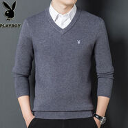 花花公子（PLAYBOY）花花公子中年毛衣男加厚V領(lǐng)羊毛衫男士保暖爸爸雞心領(lǐng)針織打底衫 灰色V領(lǐng)9936 S