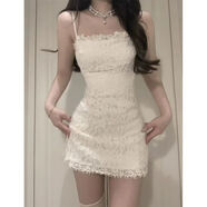 花花公子（PLAYBOY）套裝女2025秋冬新款純欲風(fēng)蕾絲包臀短裙修身吊帶連衣裙毛衣開(kāi)衫潮 吊帶連衣裙 單件 L 建議100-110斤