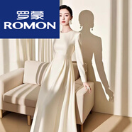 羅蒙長(cháng)袖連衣裙女秋季正式場(chǎng)合氣質(zhì)收腰小香風(fēng)白色洋氣高貴小個(gè)子長(cháng)裙 象牙白 M