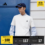 adidas情侶休閑純棉上衣圓領(lǐng)短袖T恤男女夏季阿迪達斯官方輕運動 米白 S