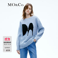 MO&Co.原創(chuàng)LOGO羊毛混紡毛衣慵懶中長(zhǎng)款上衣寬松毛衣外套摩安珂 天藍(lán)色-第2批 XS 155