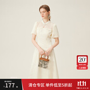 范思藍恩國風(fēng)新中式刺繡花木連衣裙女夏季2024新款裙子24FS12061 米杏色 M