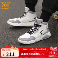 361°高幫板鞋男 冬季保暖滑板鞋 復(fù)古氣質(zhì)休閑學(xué)生板鞋 增高男鞋 羽毛白/烏黑色 40