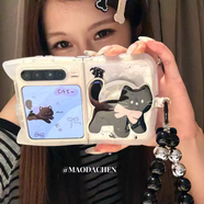 樂(lè )岸可愛(ài)蝴蝶結黑白貓咪磁吸支架適用華為Purax折疊屏手機殼pocket2/s全包三星GalxyZFlip7/6/5女款小 貓耳朵磁吸-黑白貓咪單殼 華為novaFlip