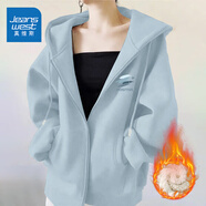 真維斯羊羔絨衛衣開(kāi)衫女2026年冬季新款加絨加厚時(shí)尚設計休閑百搭外套GX 霧霾藍-小心筆觸K 【加絨保暖】 M （建議95-110斤）