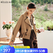 Olrain法式卡其色短款風(fēng)衣外套女秋裝氣質(zhì)小個子翻領(lǐng)大衣女 卡其色 L