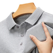 以純（YISHion）春秋長(cháng)袖打底衫男士休閑短袖T恤翻領(lǐng)半袖POLO衫中年爸爸裝上衣 淺灰色長(cháng)袖 M
