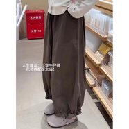 涓涓細語(yǔ)咖色木耳花邊九分燈籠褲女新款洋氣顯高顯瘦休閑闊腿花苞褲子 咖啡色 S 【 85-100斤】