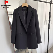 皮爾卡丹（pierre cardin）2025春秋加厚寬松中長(zhǎng)款小西裝外套女網(wǎng)紅百搭炸街新款西服 黑色 XS (88-95斤)