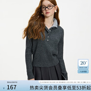 范思藍恩撞色假兩件小立領(lǐng)百搭針織衫女秋冬2024新款開衫14162 深灰色 M