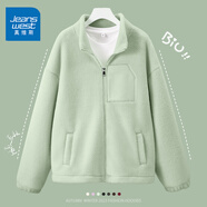 真維斯（JEANSWEST）雙面加絨開(kāi)衫外套男女裝夾克加厚2025秋冬情侶款立領(lǐng)寬松休閑上衣 淺綠 純色 M