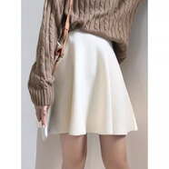 花花公子（PLAYBOY）2025新款秋冬韓版百褶傘裙松緊高腰針織毛線(xiàn)蓬蓬短裙女a(chǎn)字半身裙 白色 均碼 建議80-145