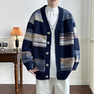 POUM男裝毛衣男2025新款秋冬季復古針織衫漸變撞色寬松開(kāi)衫情侶外套男 EHFS-3153黑色 L 【建議110-120斤】