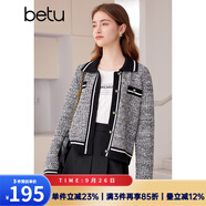 百圖betu女裝春季新款小香風(fēng)撞色短款翻領(lǐng)長袖毛衣外套女2401T75 黑色 M