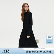 范思藍(lán)恩黑色半高領(lǐng)長袖打底針織連衣裙女秋冬2024新款裙子14387 黑色 S