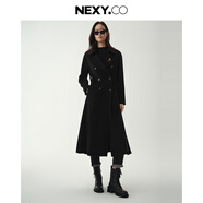 奈蔻NEXY.CO/奈蔻商場(chǎng)同款2025冬新款黑色收腰雙排扣連衣裙修身x裙型 黑色 S