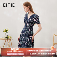 愛特愛（EITIE）優(yōu)雅茶歇V領印花桑蠶絲中裙連衣裙真絲顯瘦夏季新款7007769 深藍色31 M 160
