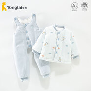 映棠童泰嬰兒冬季款加厚背帶褲套裝秋冬棉服寶寶冬裝男童女童棉襖純棉 藍色200克厚度 cm2 90