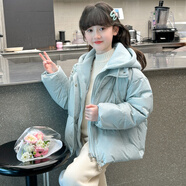 布戀貓女童羽絨服2025款寶寶加厚短款棉服女孩日系保暖外套假兩件棉襖 淺藍色 120 cm