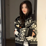 哦咯白鹿同款連帽毛衣女冬裝2025新款寬松慵懶風(fēng)復(fù)古針織開衫外套 圖片色 S