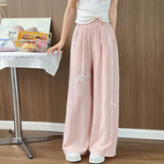 森女部落原創(chuàng  )糖果色垂感直筒褲蝴蝶結小個(gè)子寬松休閑褲夏季新款女 粉色褲子(常規版) 單件 S