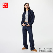 優(yōu)衣庫女裝寬松直筒牛仔褲/加長(cháng)款81.5cm闊感褲480741 69 藏青色 25 /160/64A