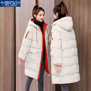 莫代爾反季中長(cháng)款棉服2025年新款女韓版寬松棉襖冬裝小個(gè)子時(shí)尚棉衣外套 米白色 S 建議體重80-95斤