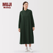 無印良品（MUJI）女式 法蘭絨 立領長袖連衣裙女裝裙子純棉連身裙25年秋季 深綠色 L (165/88A)