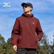 美津濃（MIZUNO）戶外夾克男連帽梭織透氣情侶鋒衣加絨加厚加棉外套男上衣