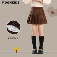 moonkids女童半身裙2025秋冬新款兒童加厚格子裙百褶短裙大童新年a字裙子 4369咖色毛呢裙 140 cm