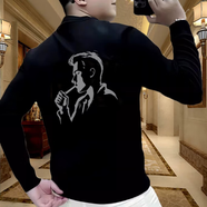 歐洲站高端輕奢ins短袖t恤男士夏季新款時(shí)尚百搭半袖圓領(lǐng)上衣男T  黑色  春秋款長(cháng).袖 XL 120-140斤