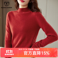 牧什 半高領山羊絨衫女士100%羊絨毛衣女純色平面針織打底衫NQ050R100 圣誕紅 M