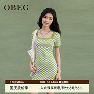 OBEG歐碧倩U領(lǐng)薄荷曼波針織連衣裙夏修身棋盤(pán)格短裙10462045 果綠格 XS /155/34