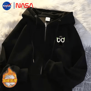 NBHD NASA港風(fēng)羅小黑卡通連帽開(kāi)衫拉鏈衛衣男女同款時(shí)尚百搭秋冬款外套 黑色-【羅小黑】 加絨 XL