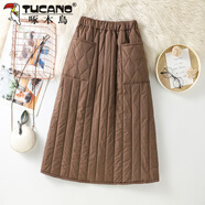 啄木鳥(niǎo)（TUCANO）羽絨棉裙一片式輕薄夾棉半身裙女冬季外穿擋風(fēng)保暖A字裙 咖啡（豎條紋） M