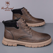 西域駱駝（VANCAMEL）男士真皮加絨馬丁靴英倫風(fēng)保暖棉鞋 棕色單鞋 皮鞋標準碼 41