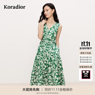 珂萊蒂爾2025年夏季新款棉質(zhì)法式淑女優(yōu)雅浪漫印花無袖連衣裙女 中綠色 L
