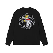 AFGK x Tombonia聯(lián)名 天使與小狗騎車圓領(lǐng)長袖T恤男女國潮情侶TEE 黑色 M