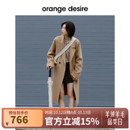 orangedesire 【明星同款爆款0117】廓形長(zhǎng)短款羊毛澳毛毛呢大衣2024秋新 中長(zhǎng)款-沙漠駝 XL