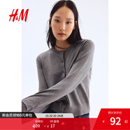 H&M【徐若晗同款】女裝毛針織衫秋慵懶短款打底衫m(xù)iu系薄開衫0579541 混灰色167 L 170/104