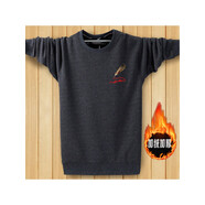 南極人男士保暖內衣單件上衣加絨加厚打底衫秋冬棉毛衫大碼衛衣長(cháng)袖T恤 保暖彩色小羽毛深灰色 M 建議80-100斤