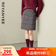 顏域格紋短款毛呢半身裙女2025冬季新款通勤優(yōu)雅直筒包臀呢子短裙 紅格 S