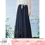 兩三事淵草曳畔 2025夏季新款簡(jiǎn)約刺繡高腰闊腿褲女寬松休閑褲 牛仔藍(lán) S