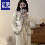 羅蒙（ROMON）法式針織別致小香風漂亮外套感小春秋慵懶新款高級仿水貂開衫上衣 509主圖款-米白色 S  建議體重80-95斤以內