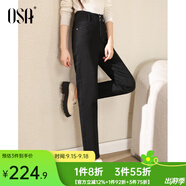 歐莎（OSA）高腰磨毛法棍牛仔褲女秋冬季2025年新款直筒顯瘦煙管褲子 黑色 M