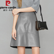 皮爾卡丹（pierre cardin）2025春秋新款綿羊皮真皮皮裙半身裙女a(chǎn)字裙高腰短裙包臀裙中長(cháng)裙 灰色 隱形拉鏈 XS 82斤到92斤