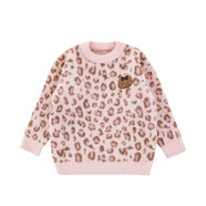 幼悠女童復古豹紋毛衣中長(cháng)款秋冬萌趣可愛(ài)豐盈蓬松時(shí)髦百搭上衣 