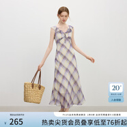 范思藍恩法式復古格紋荷葉邊連衣裙2025夏新款U型領(lǐng)顯瘦裙子2318 紫米格 M